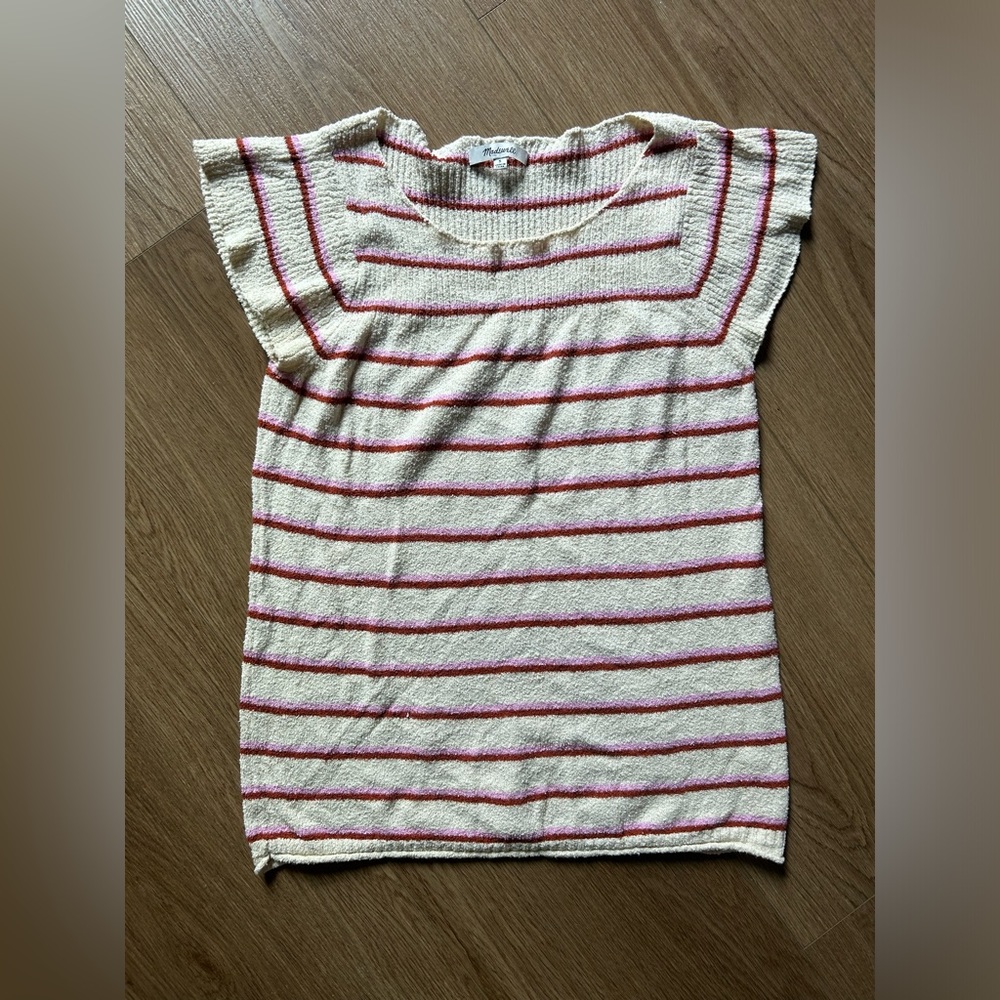 Madewell Knit Short Sleeve Stripe Pullover Sweater Top Sz S